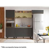 Cozinha Compacta com Balcão de Pia Ambiente Porto Carvalho Grafite Poliman