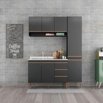 Cozinha Compacta com Balcão Pia para Kitnet 160x202Cm 3 Peças MDP Preto MENU