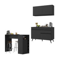 Cozinha Compacta Com Bancada Americana 1 Porta Veneza Multimóveis Mp2207 Preto Preto