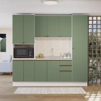 Cozinha Compacta com Kit Forno Celeste Kappesberg 100% MDF Branco/Verde 240cm Cozinha Compacta com Kit Forno Celeste Kappesberg 100% MDF Branco/Verde 240cm