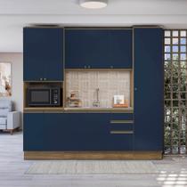 Cozinha Compacta com Kit Forno Celeste Kappesberg 100% MDF Nogueira/Azul 240cm Cozinha Compacta com Kit Forno Celeste Kappesberg 100% MDF Nogueira/Azul 240cm