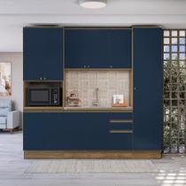 Cozinha Compacta com Kit Forno Celeste Kappesberg 100% MDF Nogueira/Azul 240cm Cozinha Compacta com Kit Forno Celeste Kappesberg 100% MDF Nogueira/Azul 240cm