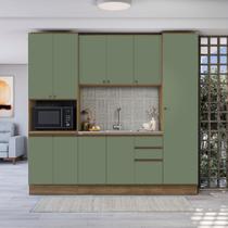 Cozinha Compacta com Kit Forno Celeste Kappesberg 100% MDF Nogueira/Verde 240cm Cozinha Compacta com Kit Forno Celeste Kappesberg 100% MDF Nogueira/Verde 240cm