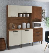 Cozinha Compacta Com Portas Ripada e Nicho Para Micro-ondas Nogueira Off White - Kits Paraná