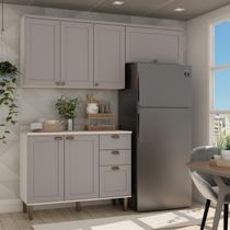 Cozinha Compacta com Tampo 6 Portas 3 Gavetas Iluminata Branco/Fendi
