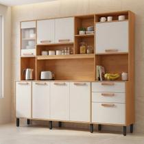 Cozinha Compacta com Tampo e Nicho para Micro-Ondas 220cm Nápoles Itatiaia Marrom Cinamomo/Off White