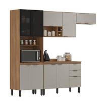Cozinha Compacta com Tampo Firenze 10 Portas 2 Gavetas Amêndola e Bege Cozinha Compacta com Tampo Firenze 10 Portas 2 Gavetas Amêndola e Bege