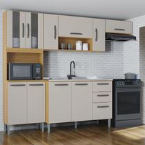 Cozinha Compacta Completa 244cm com Balcão e Pia Inox Livy Z46 Damasco/Poff White - Mpozenato Cozinha Compacta Completa 244cm com Balcão e Pia Inox Livy Z46 Damasco/Poff White - Mpozenato