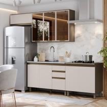 Cozinha Compacta Connect 9 Portas 2 Gavetas com Vidro 100% Mdf Duna/Cristal - Henn Cozinha Compacta Connect 9 Portas 2 Gavetas com Vidro 100% Mdf Duna/Cristal - Henn