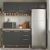 Cozinha Compacta Dama Miss com Balcão com Tampo 7 Portas 02 Gavetas Avena Touch/Grafito Demobile