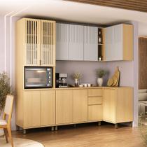 Cozinha Compacta de Canto 100 MDF 5 Peças Com Tampo e Espaço Micro-ondas 236cm Aura Luciane Móveis