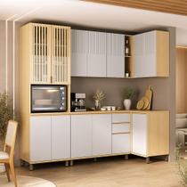 Cozinha Compacta de Canto 100 MDF 5 Peças Com Tampo e Espaço Micro-ondas 236cm Aura Luciane Móveis Cozinha Compacta de Canto 100 MDF 5 Peças Com Tampo e Espaço Micro-ondas 236cm Aura Luciane Móveis