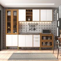 Cozinha Compacta Domus 10 Portas 5 Gavetas com Vidro Nogal/Branco - Hecol Móveis Cozinha Compacta Domus 10 Portas 5 Gavetas com Vidro Nogal/Branco - Hecol Móveis