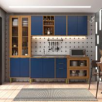 Cozinha Compacta Domus 10 Portas 5 Gavetas com Vidro Nogal/Royal - Hecol Móveis Cozinha Compacta Domus 10 Portas 5 Gavetas com Vidro Nogal/Royal - Hecol Móveis