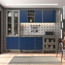 Cozinha Compacta Domus 10 Portas 5 Gavetas com Vidro Silver/Royal - Hecol Móveis Cozinha Compacta Domus 10 Portas 5 Gavetas com Vidro Silver/Royal - Hecol Móveis