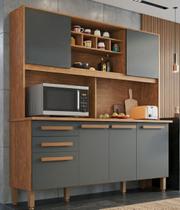 Cozinha Compacta Donna Plus 6 Portas e 2 Gavetas MDP Yescasa Cinza/Mel/Grafite Cozinha Compacta Donna Plus 6 Portas e 2 Gavetas MDP Yescasa Cinza/Mel/Grafite
