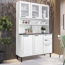 Cozinha Compacta em Aço 120cm 6 Portas 3 de Vidro 2 Gavetas Pratika Itatiaia Branco