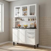 Cozinha Compacta em Aço 6 Portas 2 Gavetas com Bancada e Vidro 196 x 120cm Pratika Itatiaia Branco