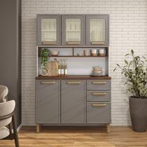 Cozinha Compacta em Aço 6 Portas 2 Gavetas Essência Natural