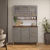 Cozinha Compacta em Aço 6 Portas 2 Gavetas Essência Pecan Cozinha Compacta em Aço 6 Portas 2 Gavetas Essência Pecan