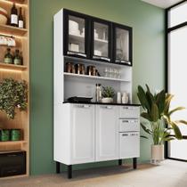 Cozinha Compacta em Aço 6 Portas (Sendo 3 de Vidro) 2 Gavetas 105cm Pratika Itatiaia Branco/Preto Cozinha Compacta em Aço 6 Portas (Sendo 3 de Vidro) 2 Gavetas 105cm Pratika Itatiaia Branco/Preto