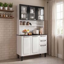 Cozinha Compacta em Aço com Nicho 6 Portas e 2 Gavetas 196cm Pratika Itatiaia Branco/Preto