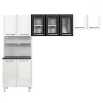 Cozinha Compacta em Aço Topázio 9 Portas com Vidro Branco Preto - Telasul Cozinha Compacta em Aço Topázio 9 Portas com Vidro Branco Preto - Telasul