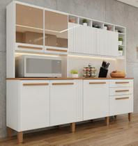 Cozinha Compacta em MDP 8 Portas 2 Gavetas Millena com Vidro Reflecta Yescasa Branco