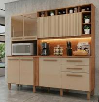 Cozinha Compacta em MDP 8 Portas 2 Gavetas Millena com Vidro Reflecta Yescasa Marrom/Mel/Arenas