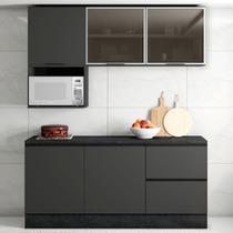 Cozinha Compacta Etna 5 Portas 2 Gavetas com Vidro Grafite J00115 - Poliman Móveis