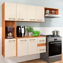 Cozinha Compacta Gianna 7 Portas 2 Gaveta Cinamomo/Off White - Pnr Móveis Cozinha Compacta Gianna 7 Portas 2 Gaveta Cinamomo/Off White - Pnr Móveis