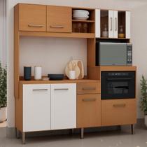 Cozinha Compacta Helena 8 Portas 1 Gaveta com Vidro Freijó/Off White Laca - Genialflex