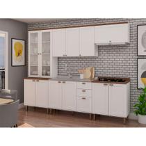 Cozinha Compacta Iluminata com Vidro 12 PT 3 GV Branca e Ébano - Modern