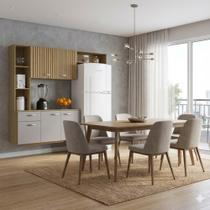 Cozinha Compacta Isis com Balcão 1,63m - Damasco Ripado e Off White Poquema Cozinha Compacta Isis com Balcão 1,63m - Damasco Ripado e Off White Poquema