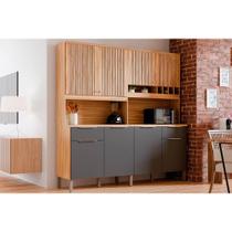 Cozinha Compacta Kit Concord c/ 8 Portas e 2 Gavetas 200x206cm Amendoa/Grafite - Ronipa