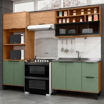 Cozinha Compacta Laura 7 Portas 3 Gavetas com Vidro 100% Mdf Freijo/Jade - Mx Móveis Cozinha Compacta Laura 7 Portas 3 Gavetas com Vidro 100% Mdf Freijo/Jade - Mx Móveis