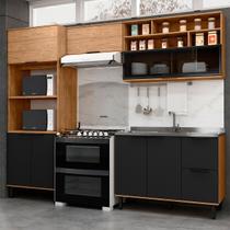 Cozinha Compacta Laura 7 Portas 3 Gavetas com Vidro 100% Mdf Freijo/Nero - Mx Móveis Cozinha Compacta Laura 7 Portas 3 Gavetas com Vidro 100% Mdf Freijo/Nero - Mx Móveis