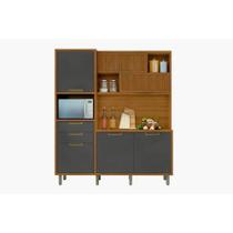 Cozinha Compacta Loft Imperatriz 3Nichos Microondas c/6Portas e 2Gavetas Ripado 183x212cm Freijo/Grafite - Nesher