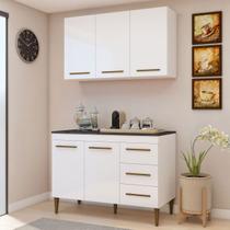 Cozinha Compacta Londrina 5 Portas 3 Gavetas Nature/Off White - Kaiki Móveis Cozinha Compacta Londrina 5 Portas 3 Gavetas Nature/Off White - Kaiki Móveis