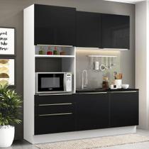 Cozinha Compacta Madesa Lux com Armário e Balcão 5 Portas 3 Gavetas - Branco/Preto
