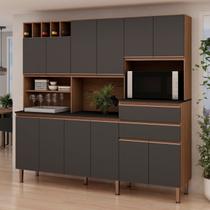 Cozinha Compacta Malbec 12 Portas 100% MDF com Tampo Cinza/Ébano/Grafite Belga