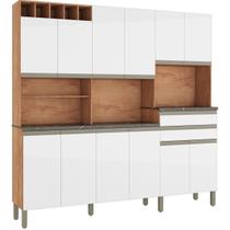 Cozinha Compacta Malbec Prime 12 Portas 2 Gavetas 100% MDF Branco Chumbo Castanho Sevilha