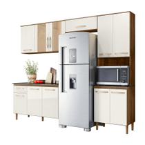 Cozinha Compacta Manu c/ Porta de Vidro + Balcão Manu com Tampo 120 cm Carvalho Nature/Off White - Bela Móveis