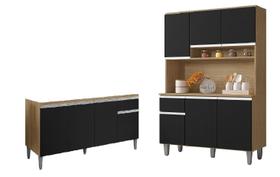 Cozinha Compacta Márcia com Balcão Gabinete Tati 150m para Pia Sem Tampo Amêndoa/Preto - AJL