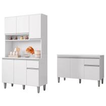 Cozinha Compacta Márcia e Balcão Gabinete Com Tampo Tatiane 120cm Branco - AJL Móveis