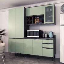 Cozinha Compacta Margarida 8 Portas e 3 Gavetas com Divisor de Talheres Mármore Lunar/Verde Mar - Tecnomobili