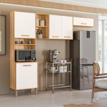 Cozinha Compacta Maria Flor 260cm 5 Portas Freijó/Off White Cristal - Nicioli