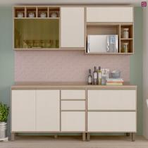 Cozinha Compacta Mel Vanilla e Pérola Off c/ Vidro Reflecta - Armário Linha Self Luciane M01