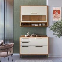 Cozinha Compacta Modulada 100% MDF 2 Peças 4 Portas 3 Gavetas e Vidro 120cm Vicenza Espresso Móveis Bege/Amêndoa/Off White Cozinha Compacta Modulada 100% MDF 2 Peças 4 Portas 3 Gavetas e Vidro 120cm Vicenza Espresso Móveis Bege/Amêndoa/Off White