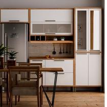 Cozinha Compacta Modulada 100% MDF 4 Peças 9 Portas 3 Gavetas e Vidro 274cm Vicenza Espresso Móveis